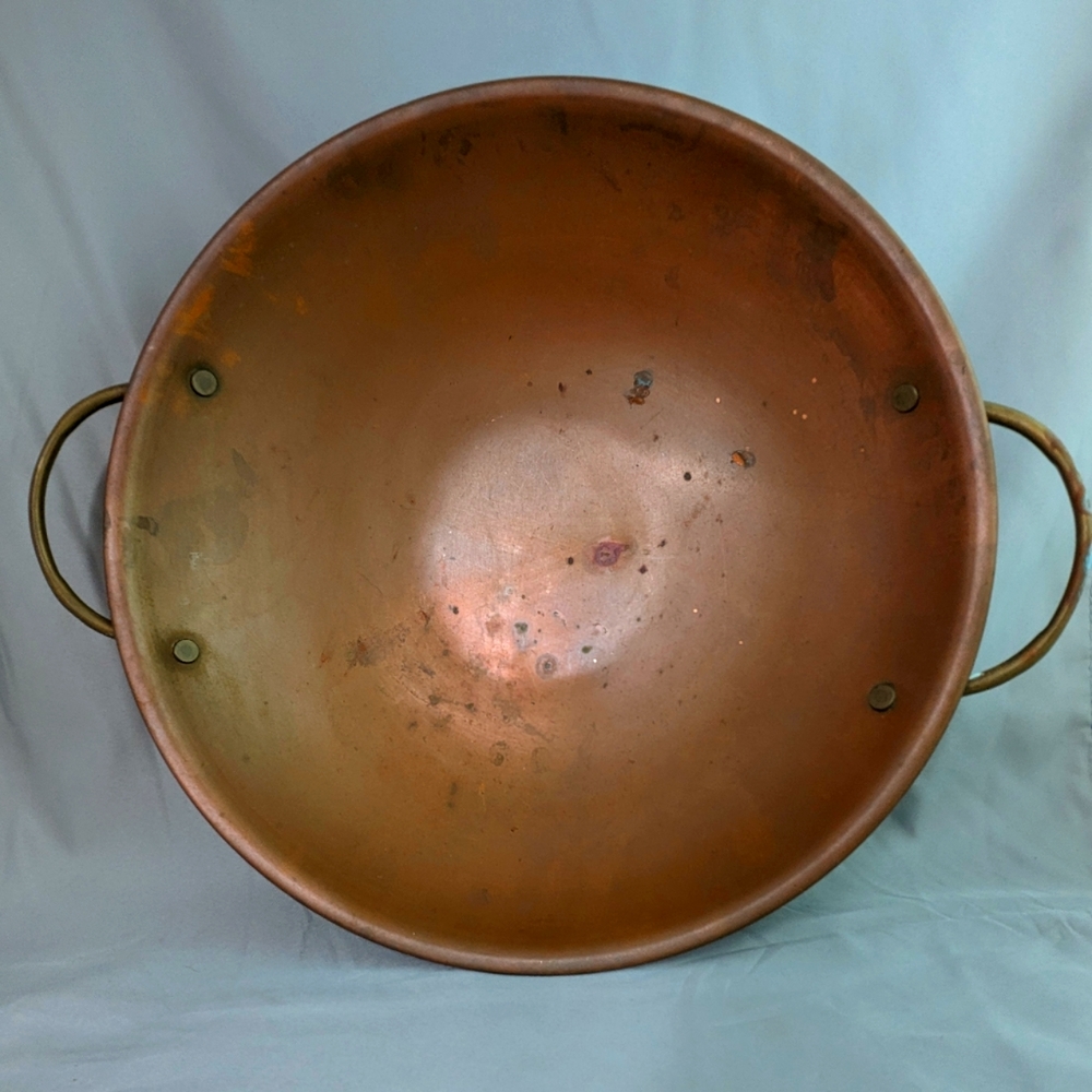 Vinate Copper Pan Bowl Handles Large Distressed 12.5 Inches